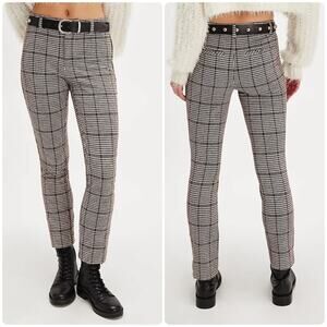 NEW Size 10 Free People Mid Rise Molly Slim Plaid Houndstooth Straight Pant